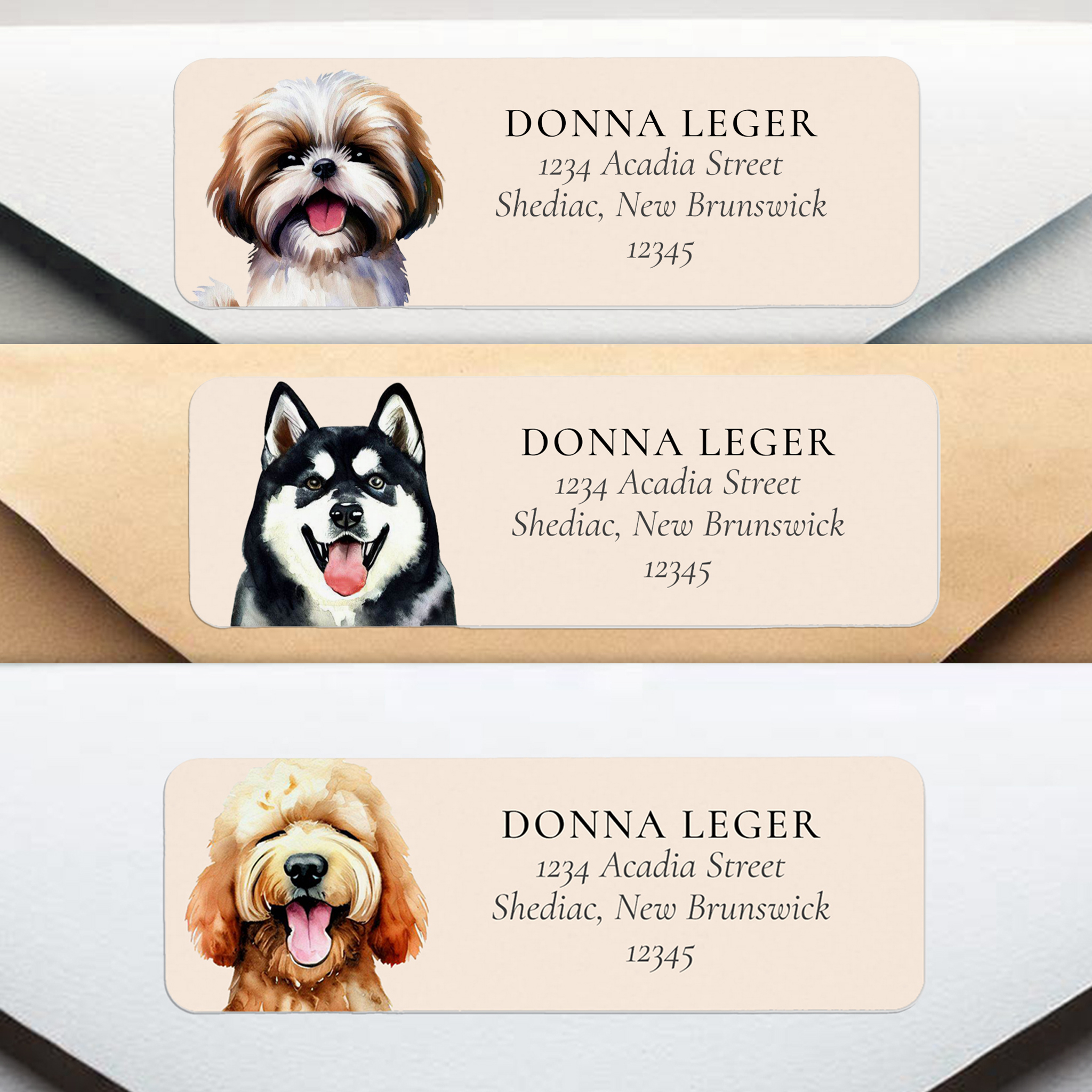 Dog Return Address Labels with Different Dog Breeds